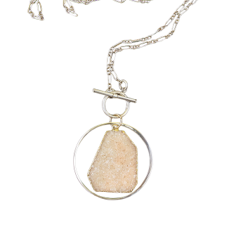 “Sun-Dune Orbit” Peach Druzy Circle Necklace