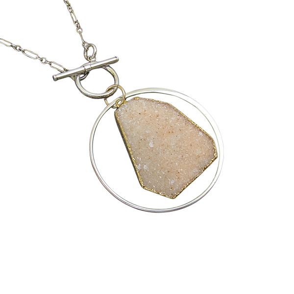 “Sun-Dune Orbit” Peach Druzy Circle Necklace - Image 5