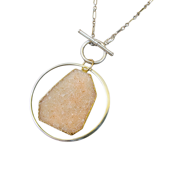 “Sun-Dune Orbit” Peach Druzy Circle Necklace - Image 4