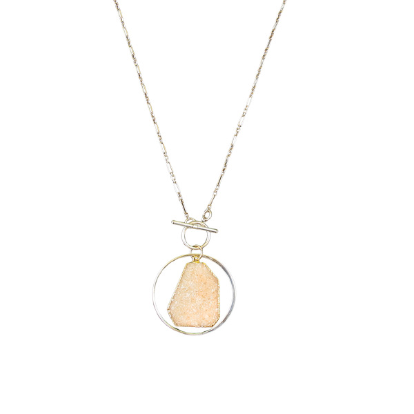 “Sun-Dune Orbit” Peach Druzy Circle Necklace - Image 3