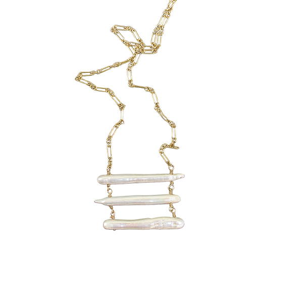“Tidal Rungs” Bar-Pearl Necklace