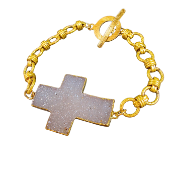 “Lavender Grace” Druzy Cross Bracelet