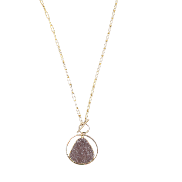 “Orbital Glow” Purple Druzy Circle Necklace - Image 3