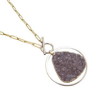 “Orbital Glow” Purple Druzy Circle Necklace