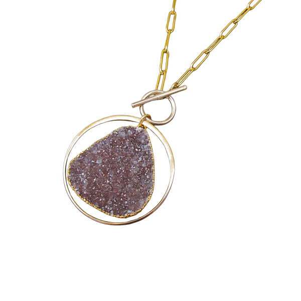 “Orbital Glow” Purple Druzy Circle Necklace - Image 4