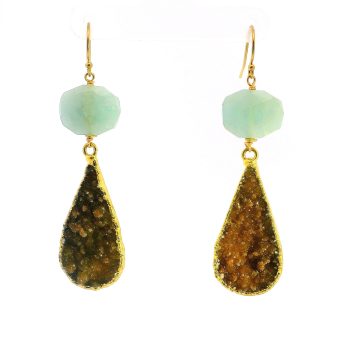 “Sea-Mist & Sand” Aquamarine & Druzy Drop Earrings