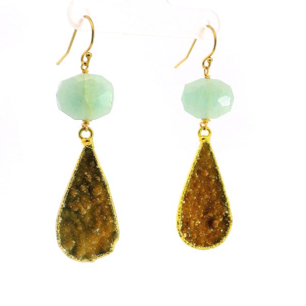 “Sea-Mist & Sand” Aquamarine & Druzy Drop Earrings - Image 2