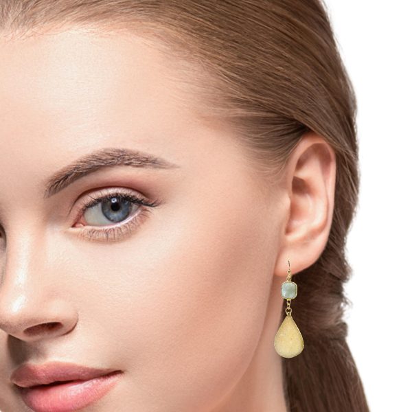 “Shore-Breeze Glow” Aquamarine & Sand Druzy Earrings - Image 4
