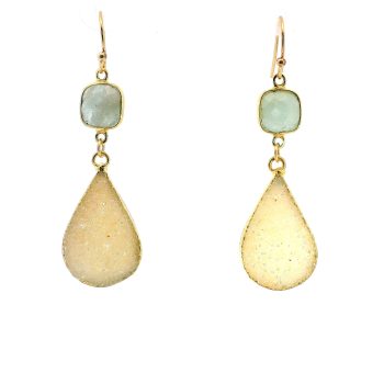 “Shore-Breeze Glow” Aquamarine & Sand Druzy Earrings
