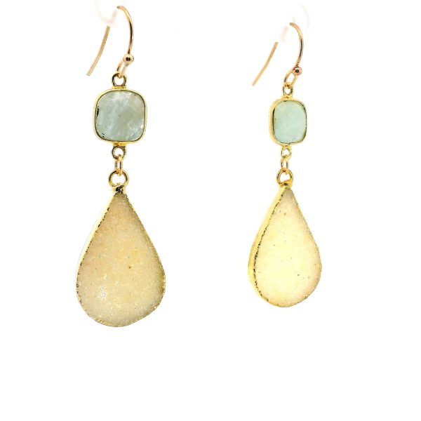 “Shore-Breeze Glow” Aquamarine & Sand Druzy Earrings - Image 2