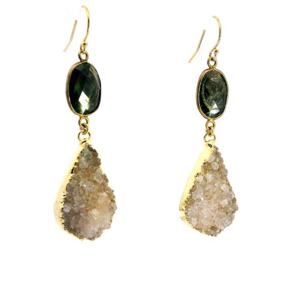 “Eclipse Gleam” Obsidian & Druzy Shard Earrings - Image 2