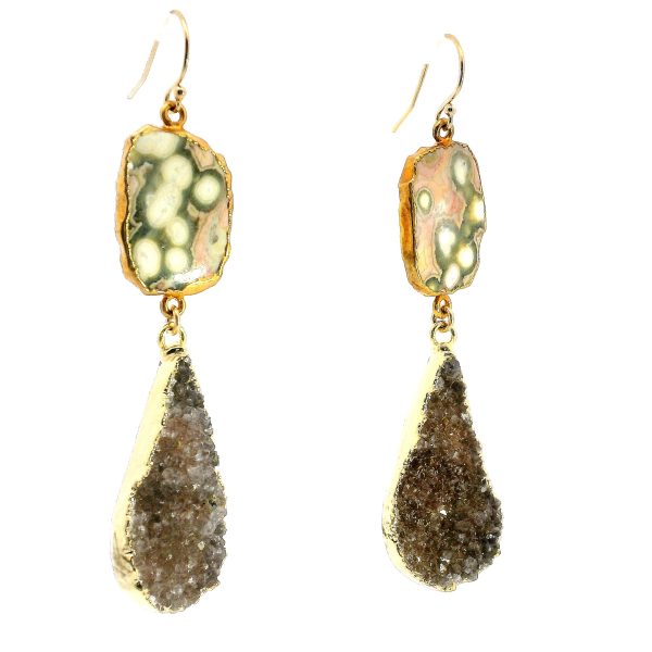 “Canyon Mosaic” Jasper & Druzy Drop Earrings - Image 2