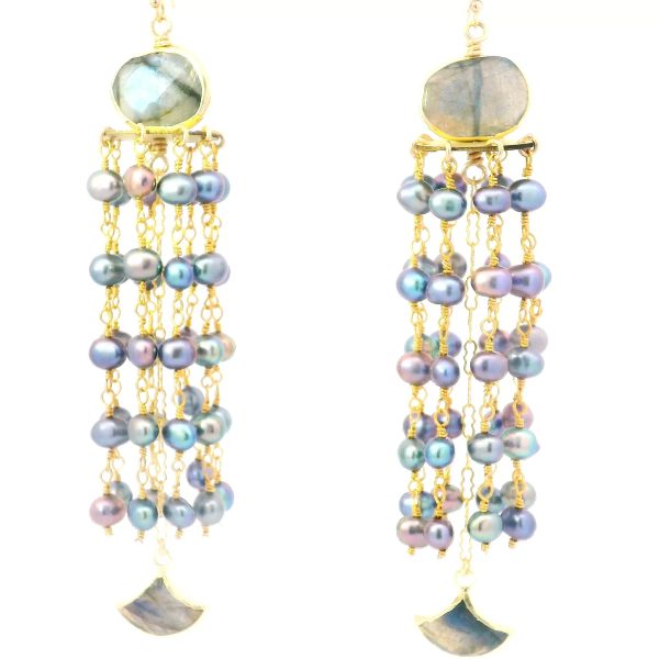 “Moon-Tide Cascade” Labradorite & Peacock-Pearl Chandelier Earrings
