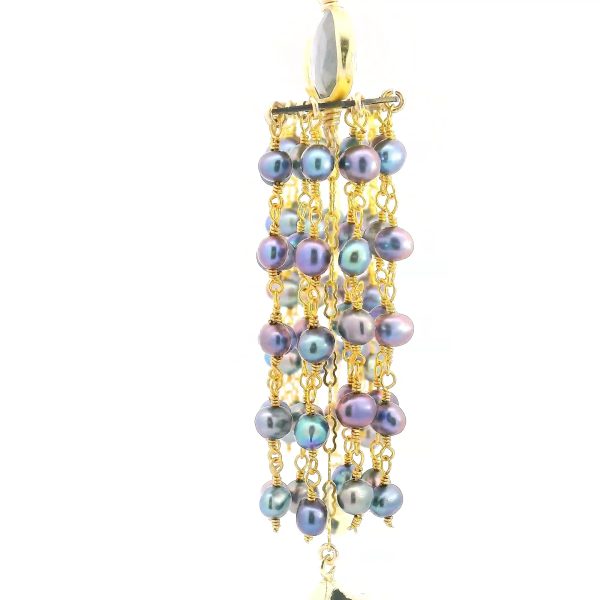 “Moon-Tide Cascade” Labradorite & Peacock-Pearl Chandelier Earrings - Image 3
