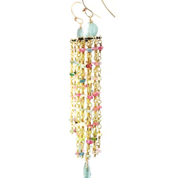 “Celestial Carnival Cascade” Kyanite & Rainbow Tourmaline Earrings - Image 3