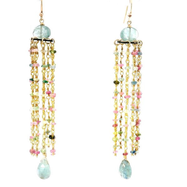 “Celestial Carnival Cascade” Kyanite & Rainbow Tourmaline Earrings