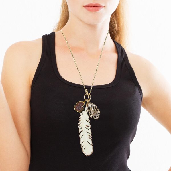 “Crimson Guardian” Geode & Bone-Feather Toggle Necklace - Image 2