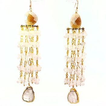 “Moon-Blush Cascade” Mystic Moonstone & Rose Quartz Earrings