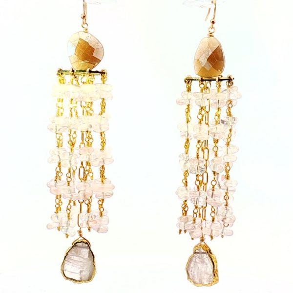 “Moon-Blush Cascade” Mystic Moonstone & Rose Quartz Earrings