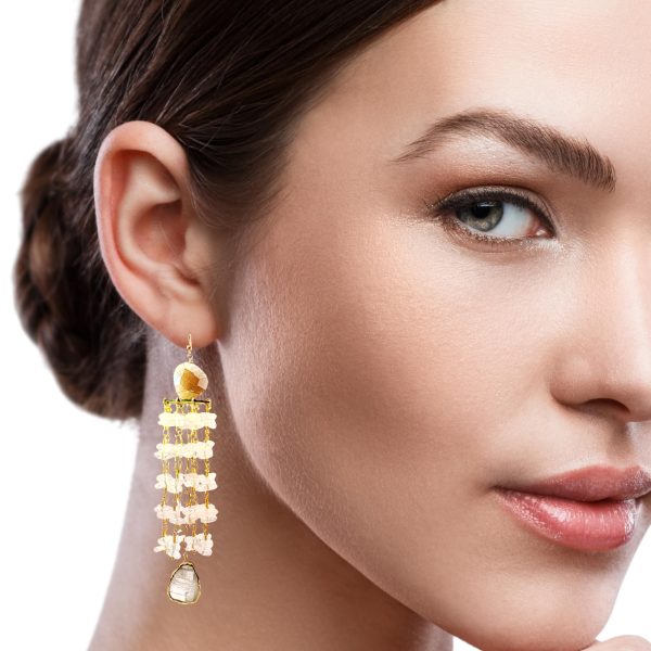 “Moon-Blush Cascade” Mystic Moonstone & Rose Quartz Earrings - Image 2