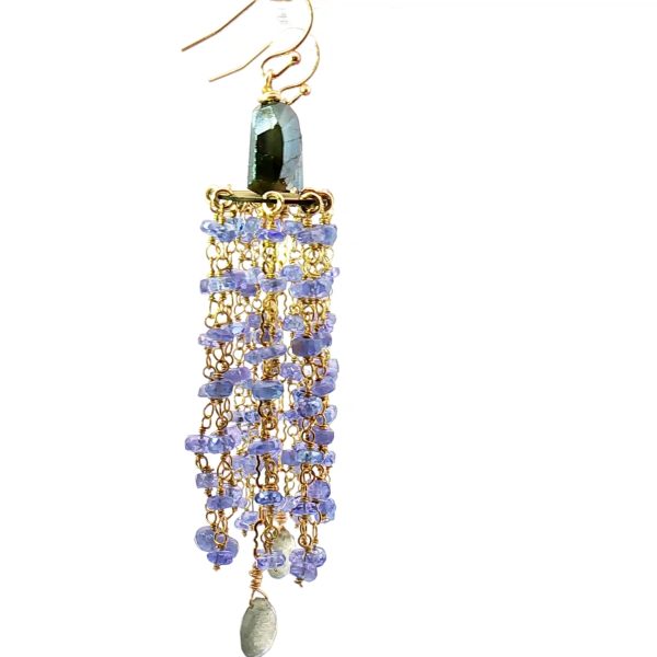 “Aurora-Twilight Cascade” Labradorite & Tanzanite Earrings - Image 3