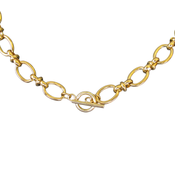 A close-up of the Gold Stainless Steel Large Oval Link Chain necklace with a toggle clasp, shown on a white background.