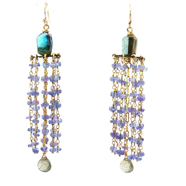 “Aurora-Twilight Cascade” Labradorite & Tanzanite Earrings