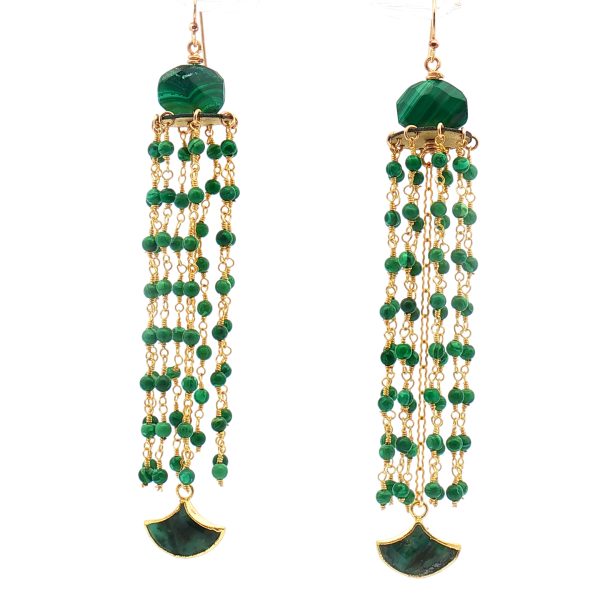 “Forest-Glow Cascade” Malachite & Emerald Chandelier Earrings