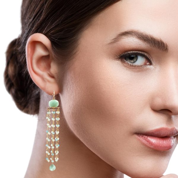 “Sea-Breeze Cascade” Aquamarine & Kyanite Earrings - Image 2