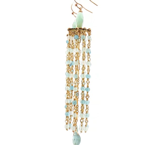 “Sea-Breeze Cascade” Aquamarine & Kyanite Earrings - Image 3