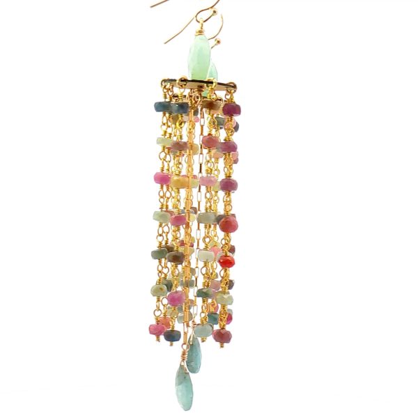 “Rainbow-Current Cascade” Aquamarine, Sapphire & Kyanite Earrings - Image 3
