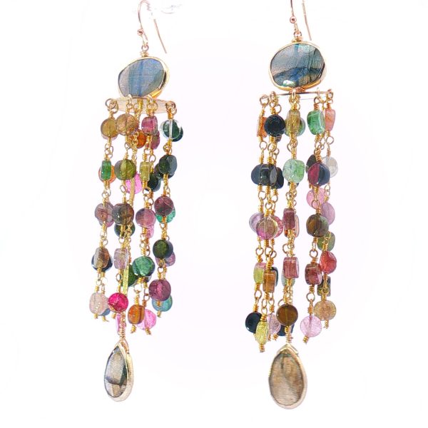 “Aurora Prism Cascade” Tourmaline & Labradorite Earrings - Image 2