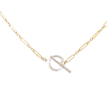 Gold Filled Fancy Link Chain with a sterling silver toggle clasp, featuring elongated links and a central circular ring with a straight bar.