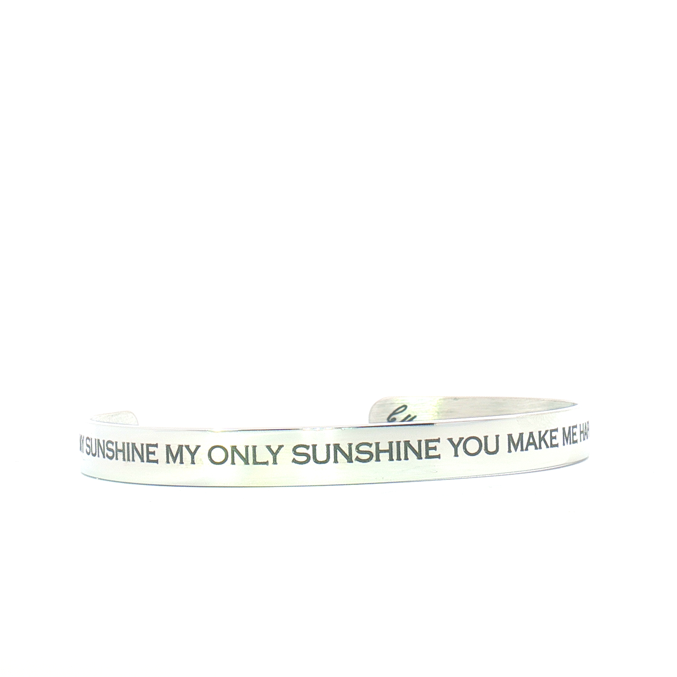 A “You Are My Sunshine” Engraved Bangle is shown against a white background.